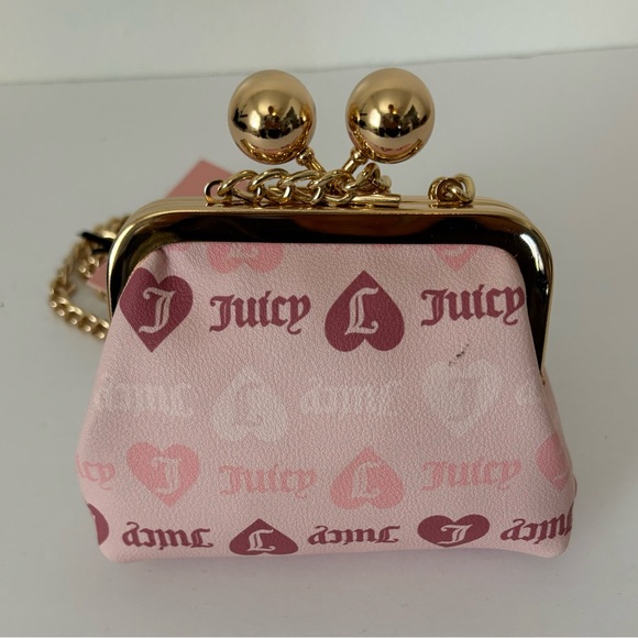 JUICY COUTURE Coin Purse w Chain, Girls Just Wanna Have Fun - Pink Powder Blush - Picture 4 of 6